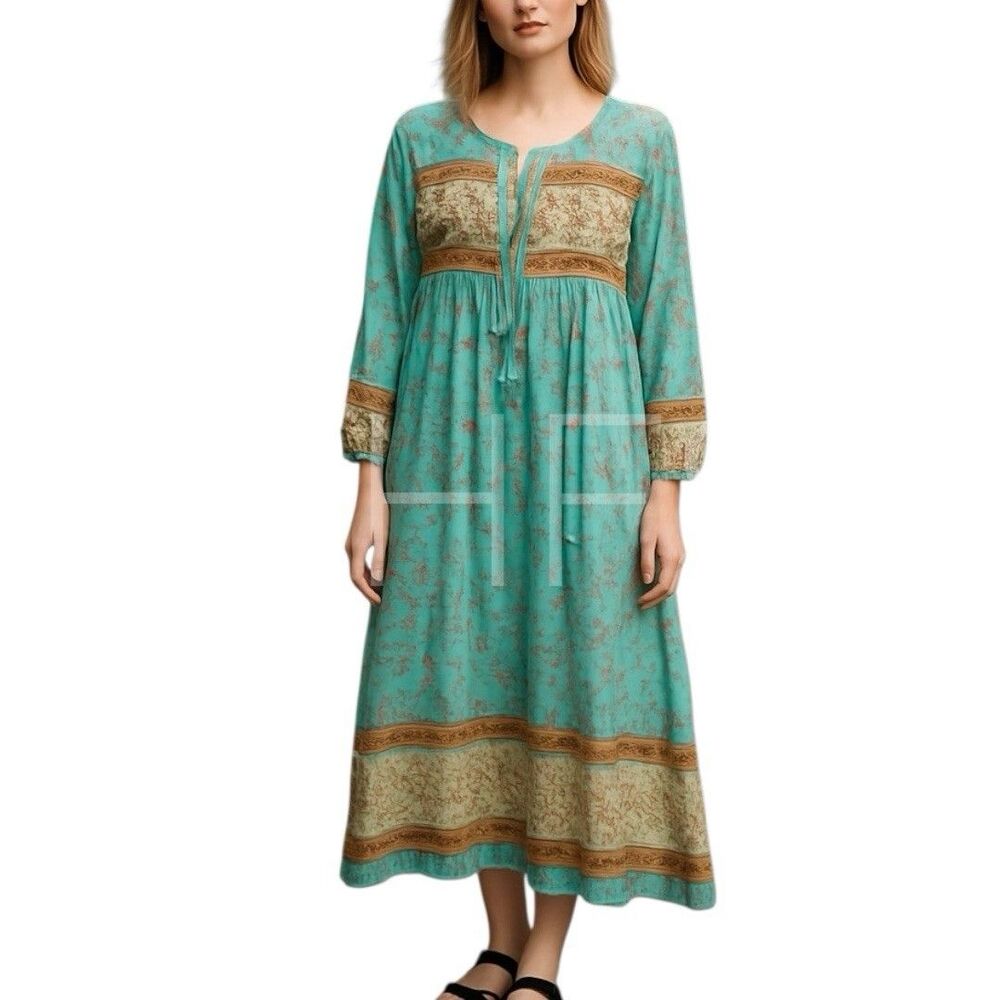 R VIVAMOS Dress Boho Festival Hippie Earthy Seafoam Green/Tan Size Small 4/6